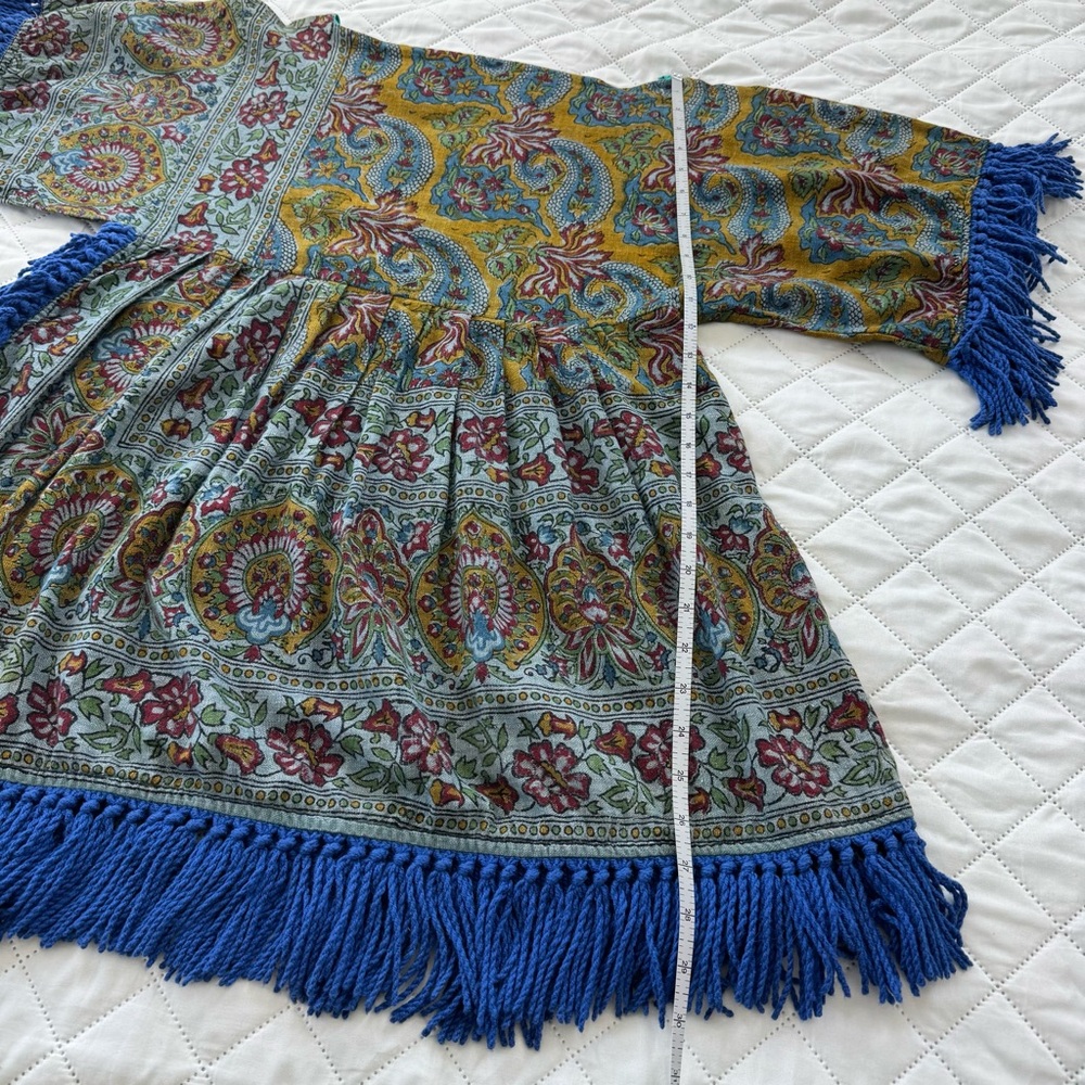 Boho Paisley Fringe Tunic Dress Festival Hippie Folk Kimono Tassel Mini OS - Picture 10 of 12